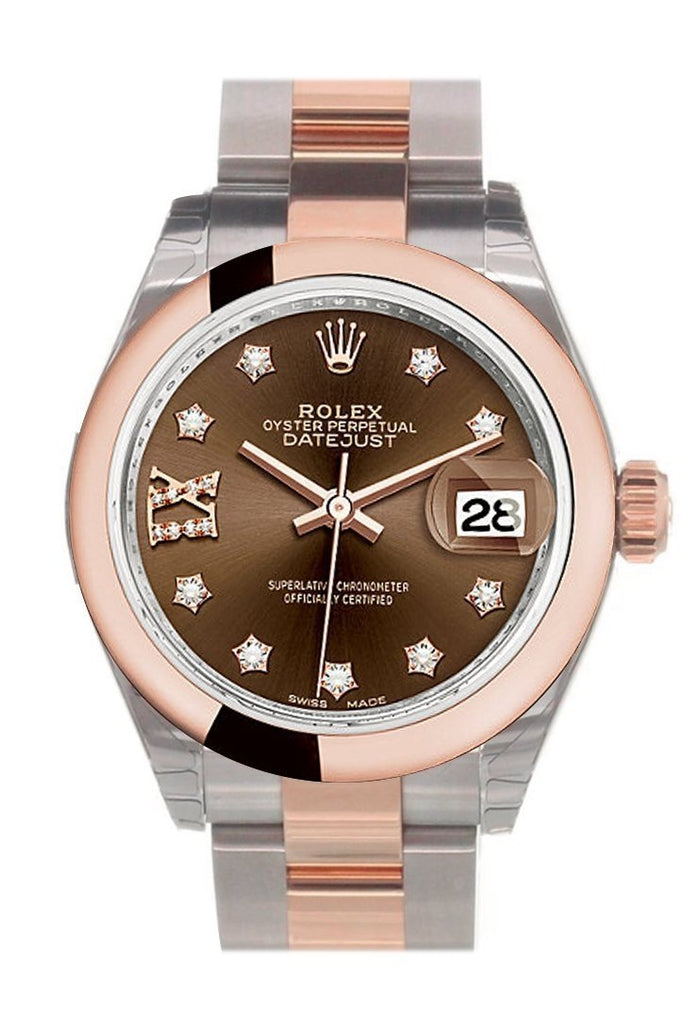 Rolex Datejust 28 Chocolate 9 Diamonds Set In Star Ladies Watch 279161