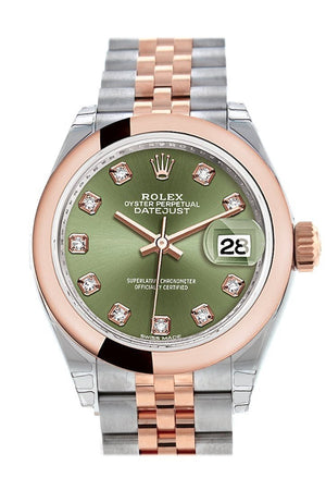 Rolex Datejust 28 Olive Green Diamond Dial Jubilee Ladies Watch 279161