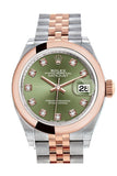 Rolex Datejust 28 Olive Green Diamond Dial Jubilee Ladies Watch 279161 NP