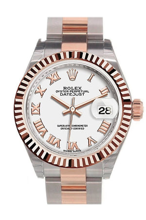 Rolex Datejust 28 White Roman Dial Fluted Bezel Oyster Ladies Watch 279171
