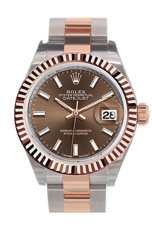 Rolex Datejust 28 Chocolate Dial Fluted Bezel Oyster Ladies Watch 279171