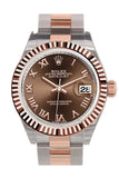 Rolex Datejust 28 Chocolate Roman Dial Fluted Bezel Oyster Ladies Watch 279171