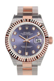 Rolex Datejust 28 Aubergine Diamond Fluted Bezel Dial Oyster Ladies Watch 279171