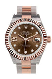 Rolex Datejust 28 Chocolate 9 Diamonds Set In Star Dial Fluted Bezel Oyster Ladies Watch 279171