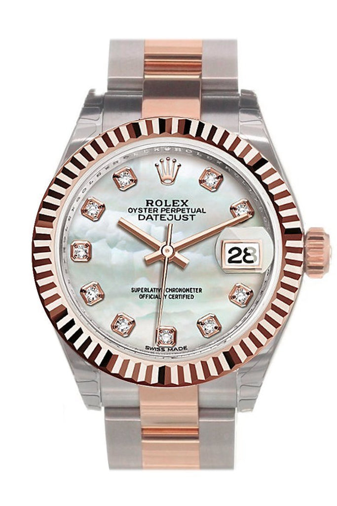 Rolex Datejust 28 Mother Of Pearl Diamond Dial Fluted Bezel Oyster Ladies Watch 279171