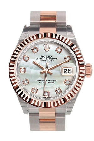 Rolex Datejust 28 Mother Of Pearl Diamond Dial Fluted Bezel Oyster Ladies Watch 279171