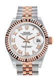 Rolex Datejust 28 White Roman Dial Fluted Bezel Jubilee Ladies Watch 279171 NP