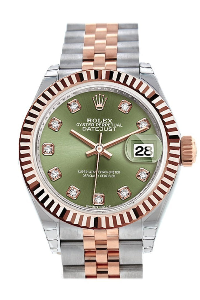Rolex 279171 Datejust 28 Olive Green Rose Gold Fluted Ladies Watch