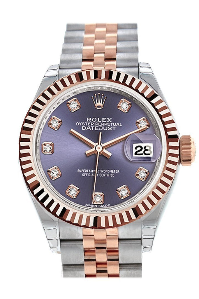 Rolex Datejust 28 Aubergine Diamond Dial Fluted Bezel Jubilee Ladies Watch 279171