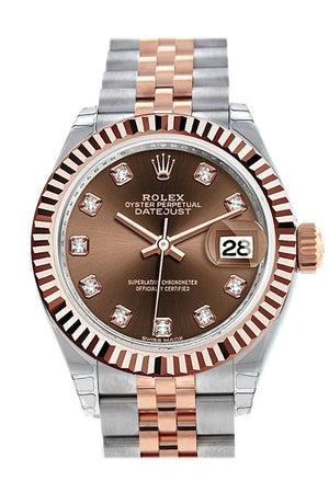Rolex Datejust 28 Chocolate Diamond Dial Fluted Bezel Jubilee Ladies Watch 279171