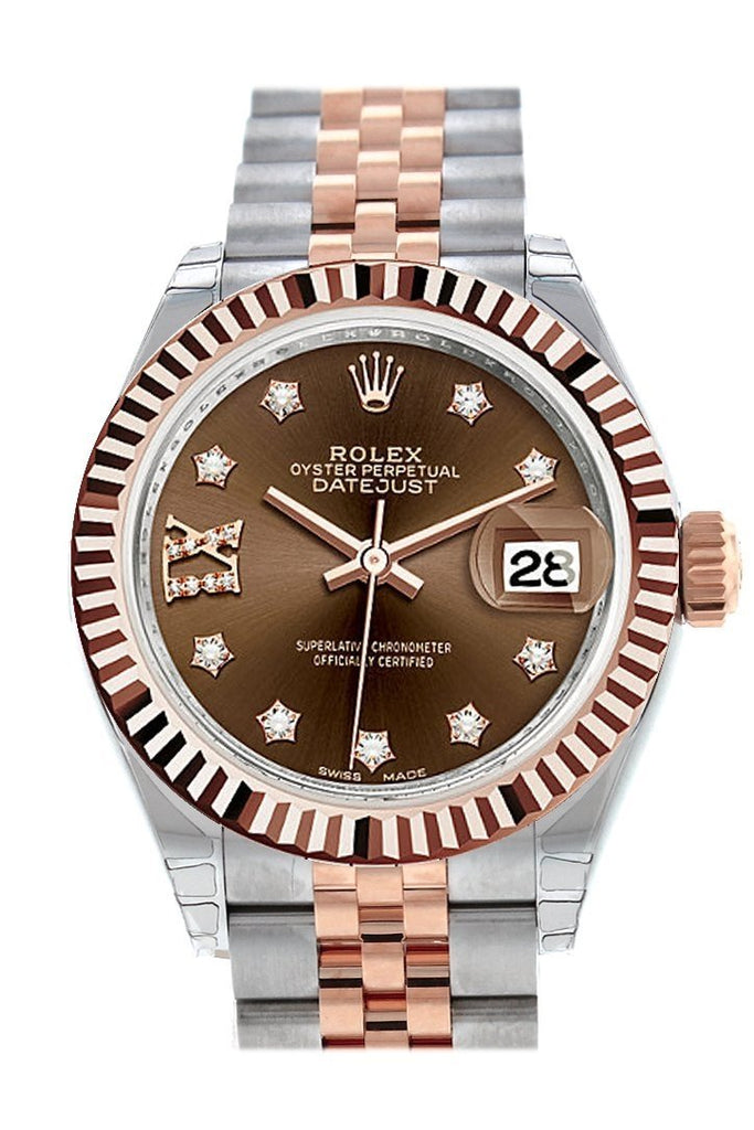 Rolex Datejust 28 Chocolate 9 Diamonds Set In Star Dial Fluted Bezel Jubilee Ladies Watch 279171