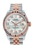 Rolex Datejust 28 Mother Of Pearl Diamond Fluted Bezel Dial Jubilee Ladies Watch 279171