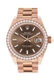 Rolex Datejust 28 Chocolate Dial Diamond Bezel Rose Gold President Ladies Watch 279135RBR NP