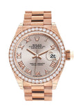 Rolex Datejust 28 Sundust Roman Dial Diamond Bezel Rose Gold President Ladies Watch 279135Rbr / None