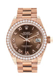 Rolex Datejust 28 Chocolate Roman Dial Diamond Bezel Rose Gold President Ladies Watch 279135Rbr /