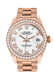 Rolex Datejust 28 White Roman Dial Diamond Bezel Rose Gold President Ladies Watch 279135Rbr / None