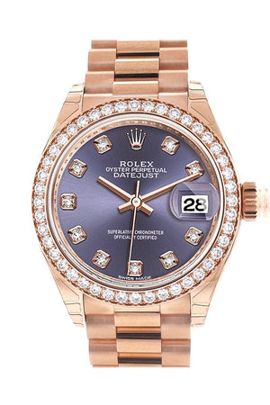 Rolex Datejust 28 Aubergine Diamond Dial Bezel Rose Gold President Ladies Watch 279135Rbr / None