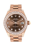 Rolex Datejust 28 Chocolate Diamond Dial Bezel Rose Gold President Ladies Watch 279135Rbr / None