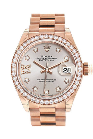 Rolex Datejust 28 Sundust 9 Diamonds Set In Star Dial Diamond Bezel Rose Gold President Ladies Watch