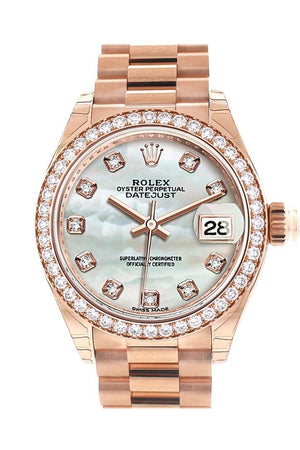 Rolex Datejust 28 Pearl Set With Diamond Dial Bezel Rose Gold President Ladies Watch 279135Rbr /