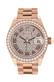 Rolex Datejust 28 Diamond Paved Roman Dial Bezel Rose Gold President Ladies Watch 279135Rbr / None