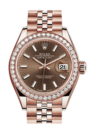 Rolex Datejust 28 Chocolate Dial Diamond Bezel Rose Gold Jubilee Ladies Watch 279135Rbr / None