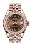Rolex Datejust 28 Chocolate Roman Dial Diamond Bezel Rose Gold Jubilee Ladies Watch 279135Rbr / None