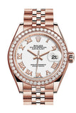 Rolex Datejust 28 White Roman Dial Diamond Bezel Rose Gold Jubilee Ladies Watch 279135Rbr / None