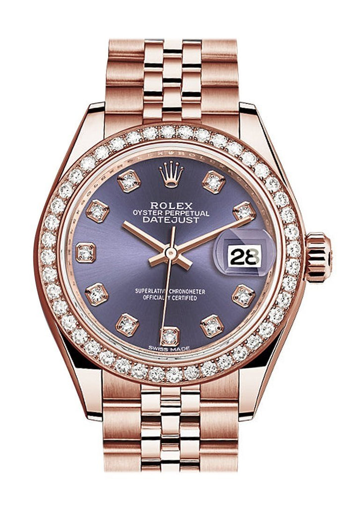Rolex Datejust 28 Aubergine Diamond Dial Bezel Rose Gold Jubilee Ladies Watch 279135Rbr / None