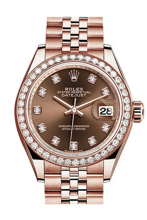 Rolex Datejust 28 Chocolate Diamond Dial Bezel Rose Gold Jubilee Ladies Watch 279135Rbr / None