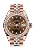 Rolex Datejust 28 Chocolate 9 Diamonds Set In Star Dial Diamond Bezel Rose Gold Jubilee Ladies Watch