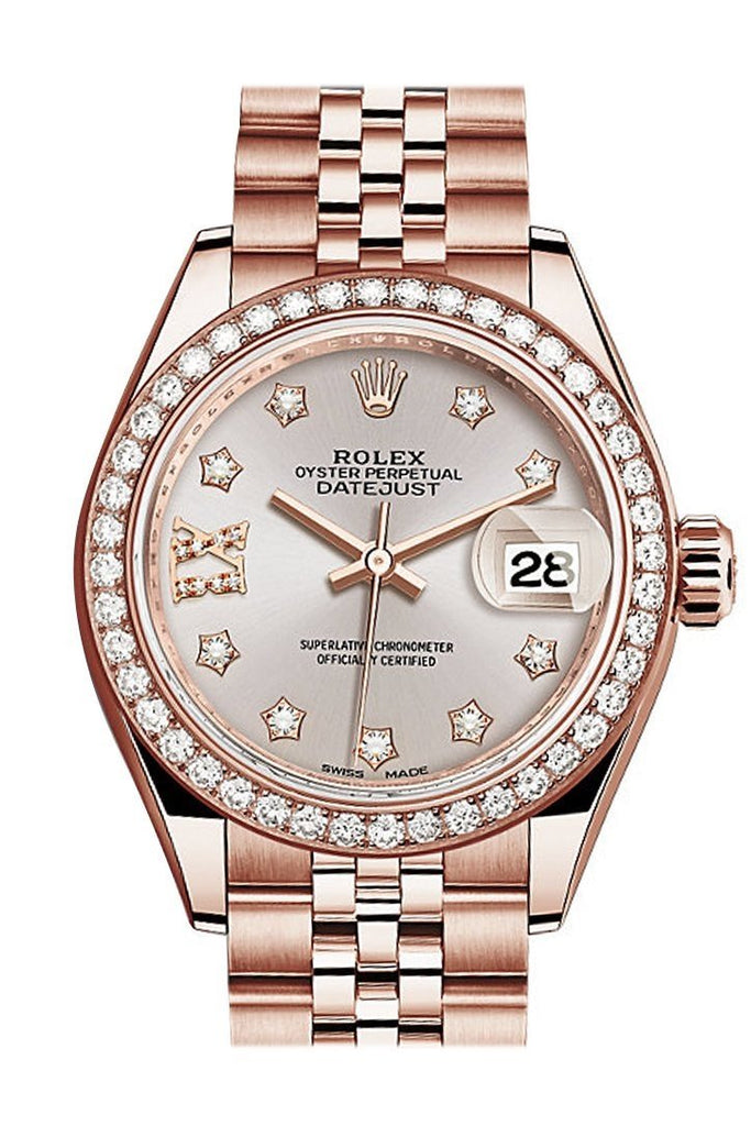 Rolex Datejust 28 Sundust 9 Diamonds Set In Star Dial Diamond Bezel Rose Gold Jubilee Ladies Watch