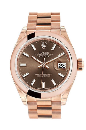 Rolex Datejust 28 Chocolate Dial Rose Gold President Ladies Watch 279165 / None