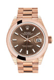 Rolex Datejust 28 Chocolate Dial Rose Gold President Ladies Watch 279165 NP