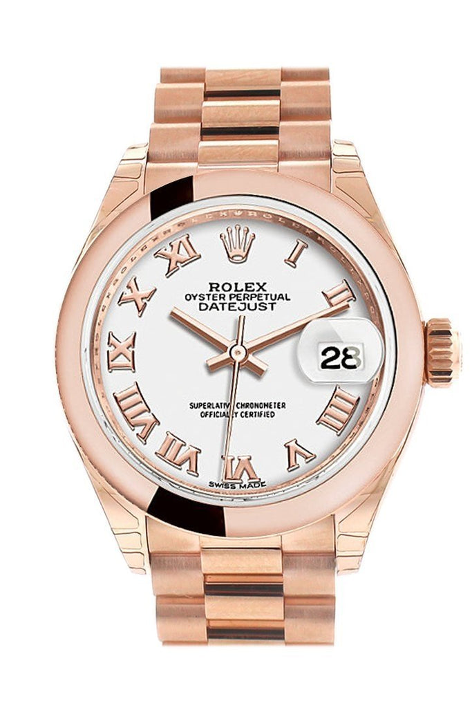 Rolex Datejust 28 White Roman Dial Rose Gold President Ladies Watch 279165 / None