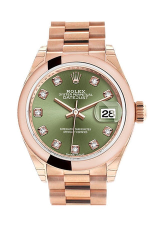 Rolex Datejust 28 Olive Green Diamond Dial Rose Gold President Ladies Watch 279165 / None