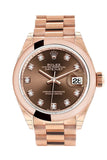 Rolex Datejust 28 Chocolate Diamond Dial Rose Gold President Ladies Watch 279165 / None