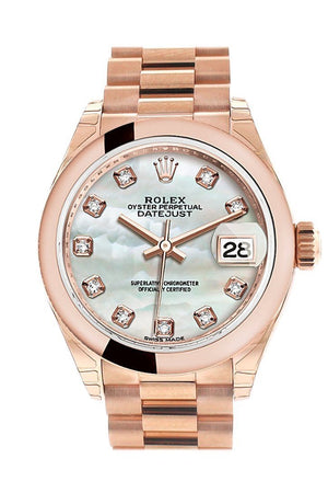 Rolex Datejust 28 Mother Of Pearl Diamond Dial Rose Gold President Ladies Watch 279165 / None