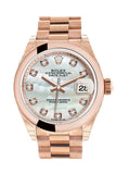 Rolex Datejust 28 Mother of Pearl Diamond Dial Rose Gold President Ladies Watch 279165 NP