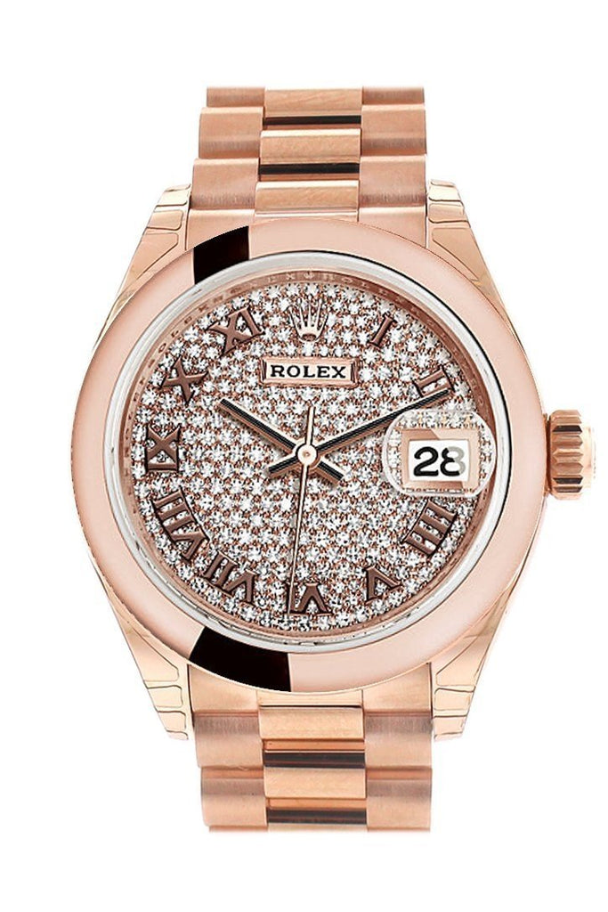 Rolex Datejust 28 Chocolate Dial Rose Gold Jubilee Ladies Watch 279165 Diamond / None