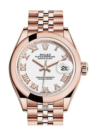 Rolex Datejust 28 White Roman Dial Rose Gold Jubilee Ladies Watch 279165 / None