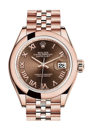 Rolex Datejust 28 Chocolate Roman Dial Rose Gold Jubilee Ladies Watch 279165 / None