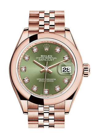 Rolex Datejust 28 Olive Green Diamond Dial Rose Gold Jubilee Ladies Watch 279165 / None