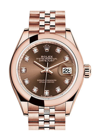 Rolex Datejust 28 Chocolate Diamond Dial Rose Gold Jubilee Ladies Watch 279165 / None