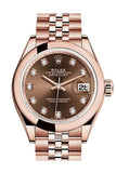Rolex Datejust 28 Chocolate Diamond Dial Rose Gold Jubilee Ladies Watch 279165 NP