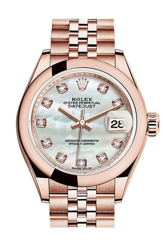 Rolex Datejust 28 Mother Of Pearl Diamond Dial Rose Gold Jubilee Ladies Watch 279165 / None