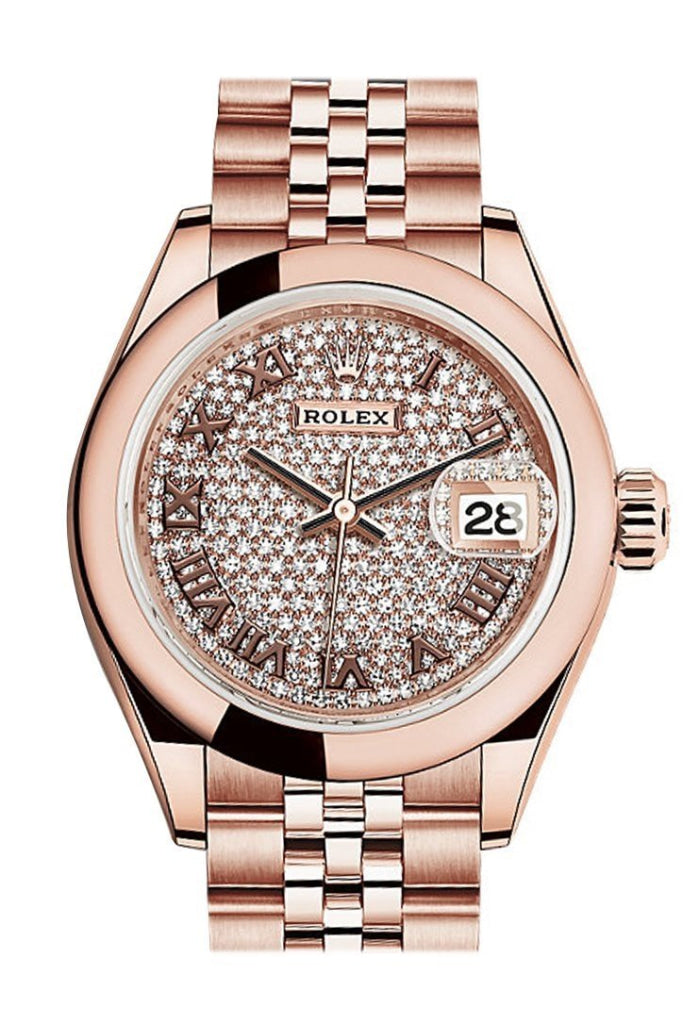 Rolex 279165 Datejust 28 Pave Diamond Dial Rose Gold Jubilee