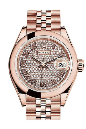 Rolex Datejust 28 Pave Diamond Dial Rose Gold Jubilee Ladies Watch 279165 / None