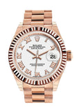Rolex Datejust 28 White Roman Dial Fluted Bezel Rose Gold President Ladies Watch 279175 NP