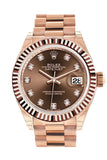 Rolex Datejust 28 Chocolate Diamond Fluted Bezel Dial Rose Gold President Ladies Watch 279175 NP